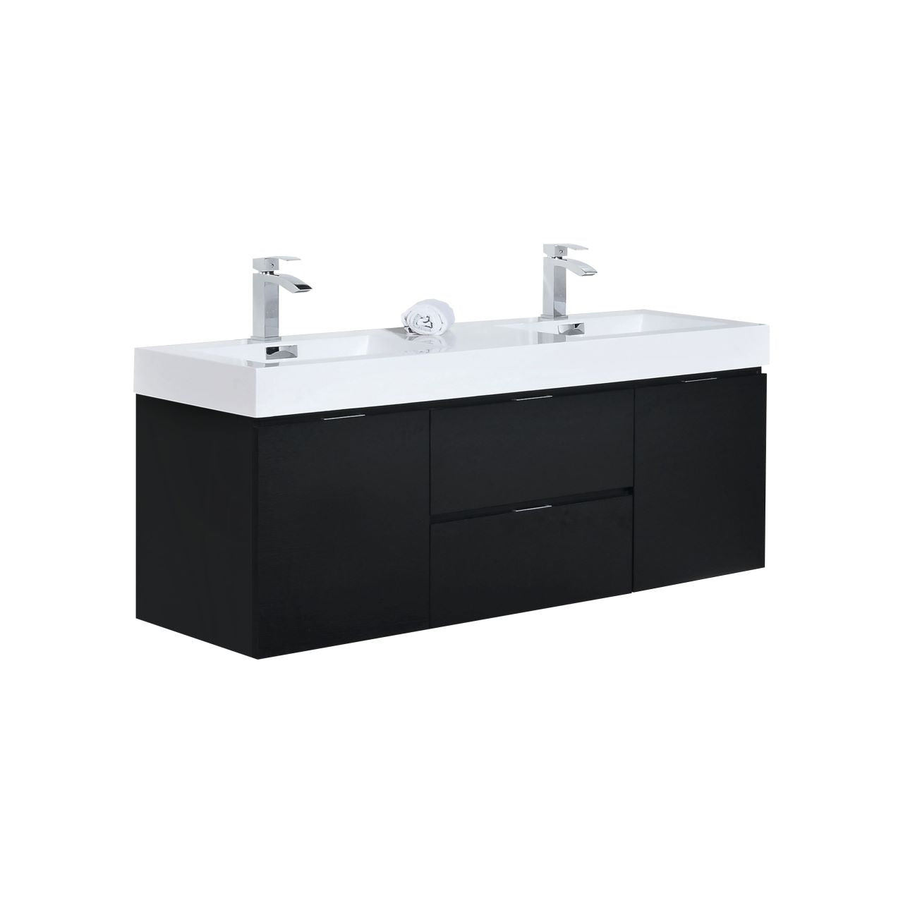 Bliss 60" Wood Black Wall Mount  Double Sink Modern Bathroom Vanity