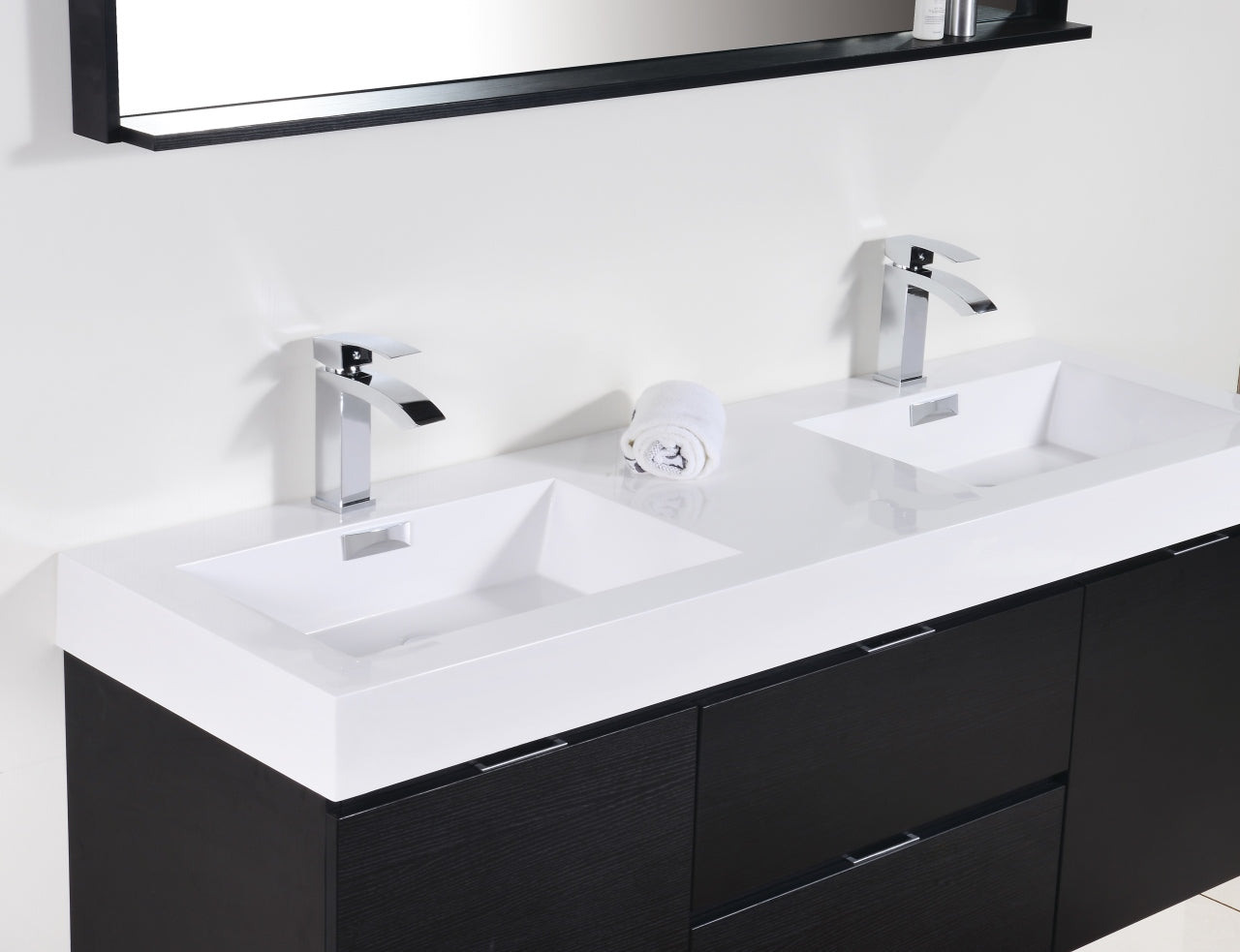 Bliss 60" Wood Black Wall Mount  Double Sink Modern Bathroom Vanity