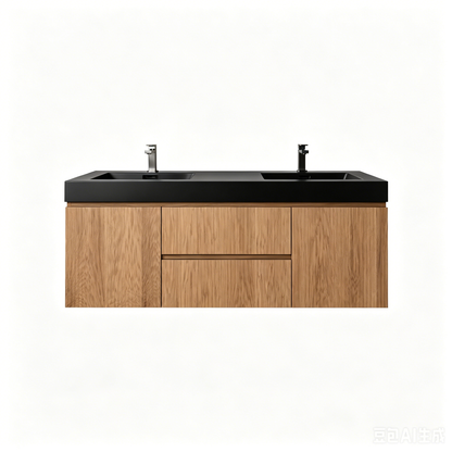 Bliss 60" Fluted Oakwood Double Sink Wall Mount Vanity - ETA Late Sept