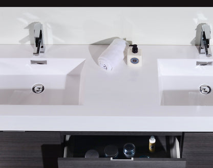 Bliss 60" Gray Oak Wall Mount  Double Sink Modern Bathroom Vanity