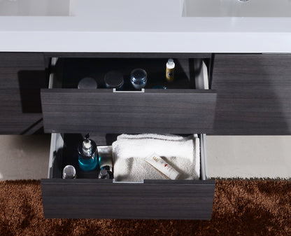 Bliss 60" Gray Oak Wall Mount  Double Sink Modern Bathroom Vanity