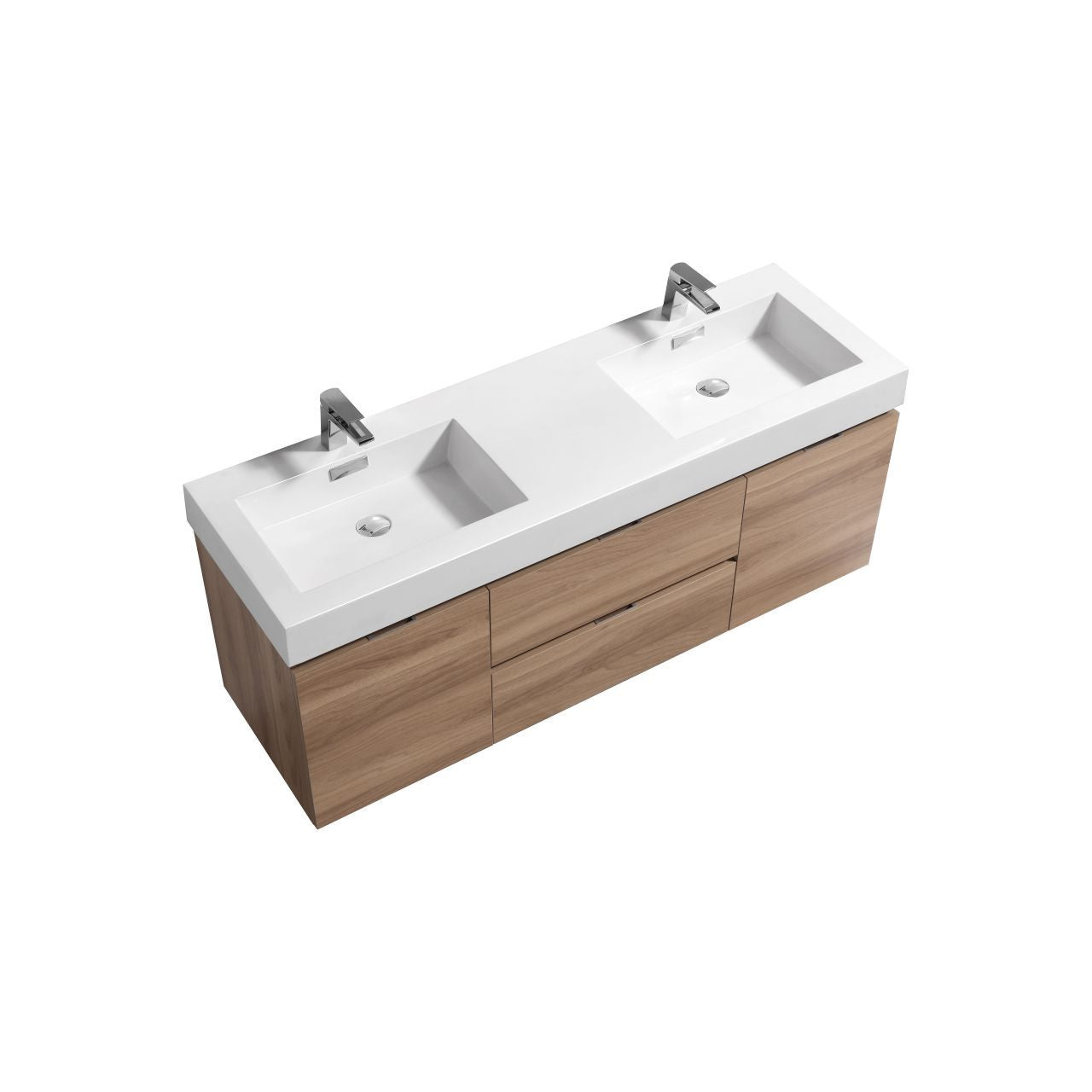 Bliss 60" Honey Oak Wall Mount  Double Sink Modern Bathroom Vanity