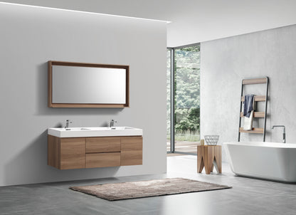 Bliss 60" Honey Oak Wall Mount  Double Sink Modern Bathroom Vanity