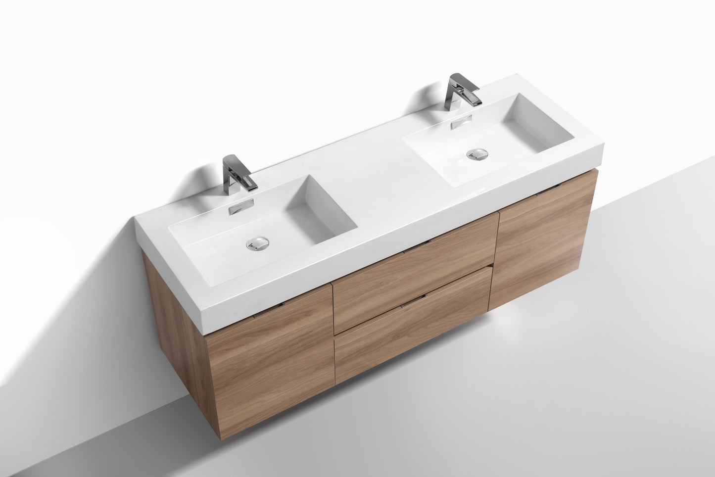 Bliss 60" Honey Oak Wall Mount  Double Sink Modern Bathroom Vanity