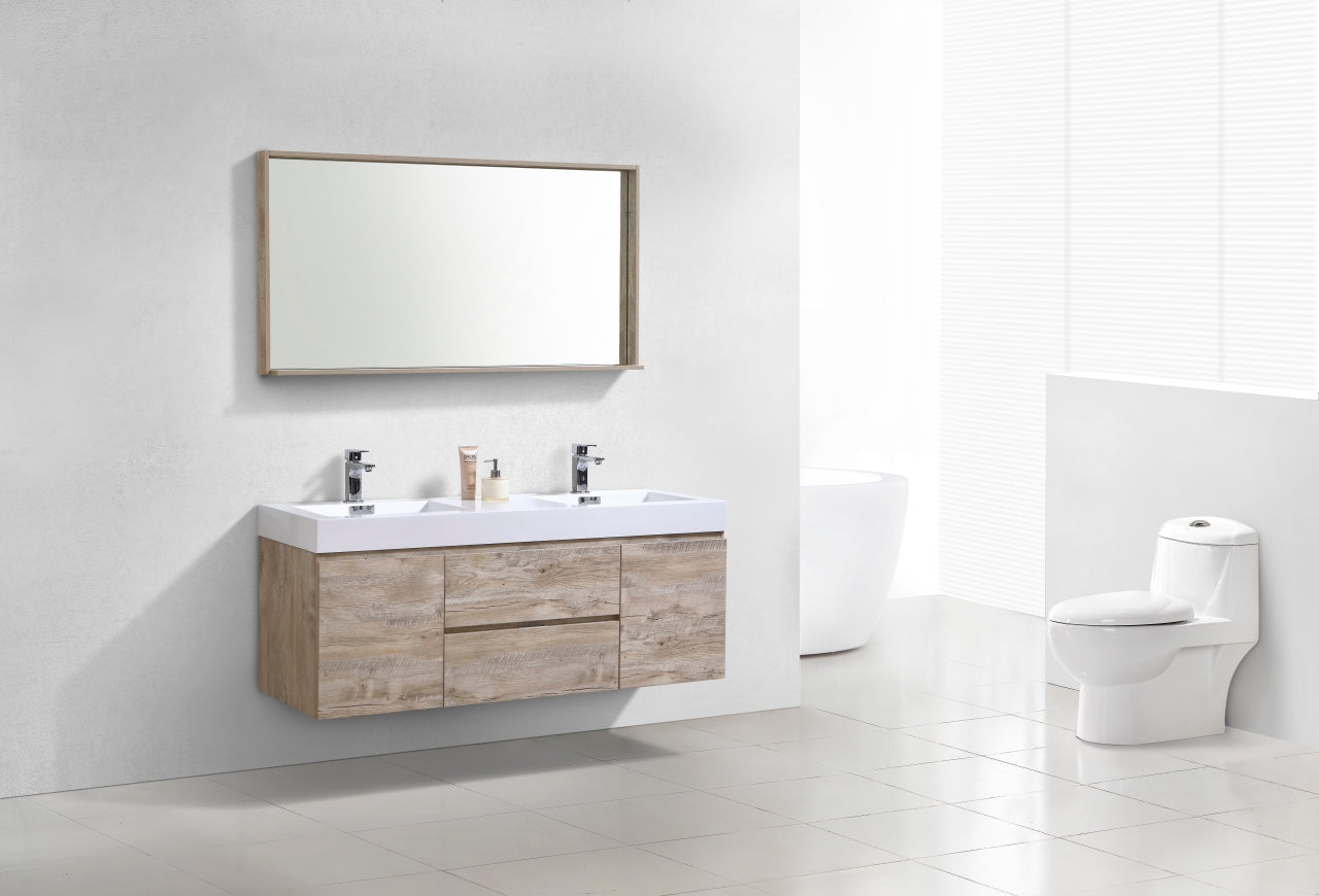 Bliss 60" Nature Wood Wall Mount  Double Sink Modern Bathroom Vanity