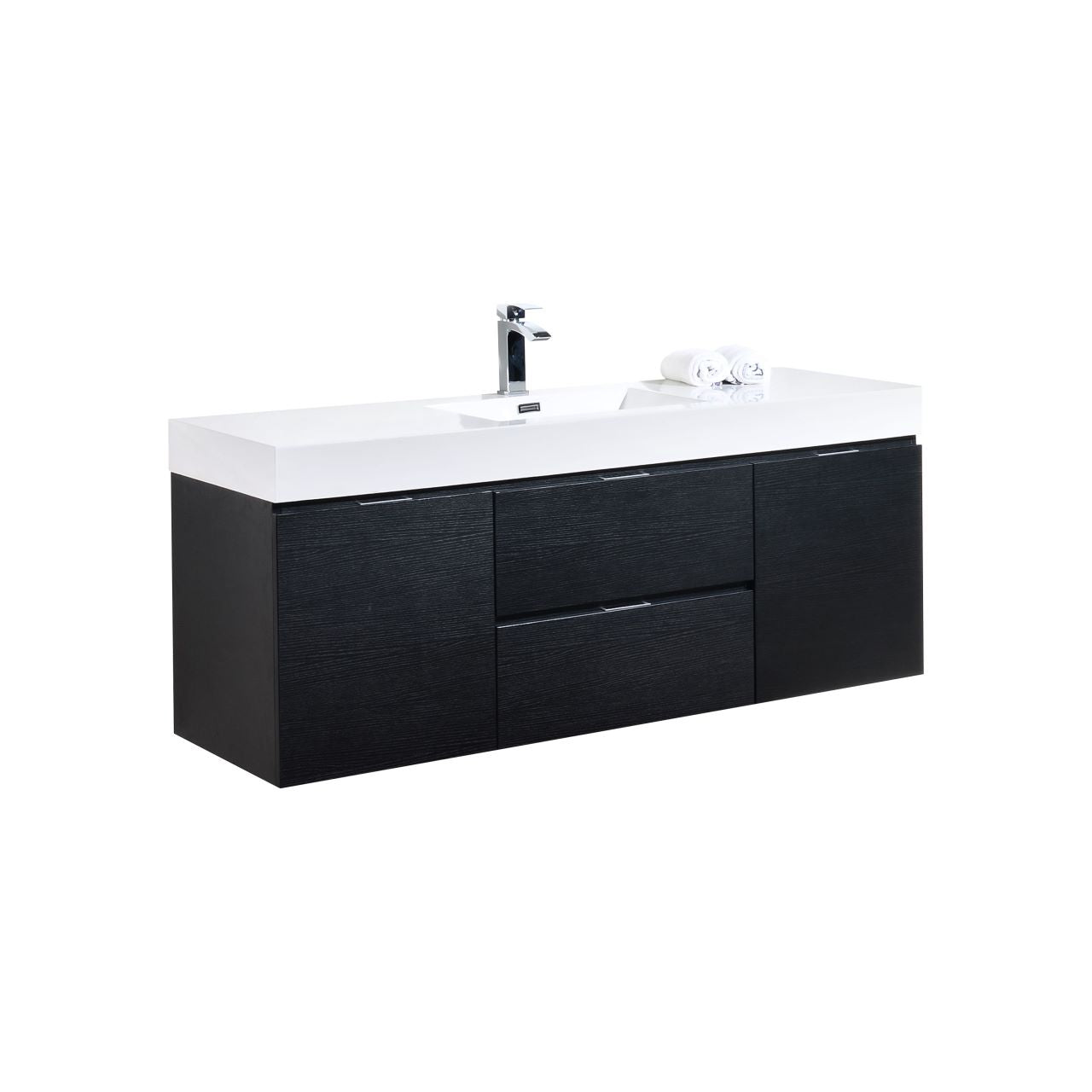 Bliss 60" Black Wall Mount  Single Sink Modern Bathroom Vanity