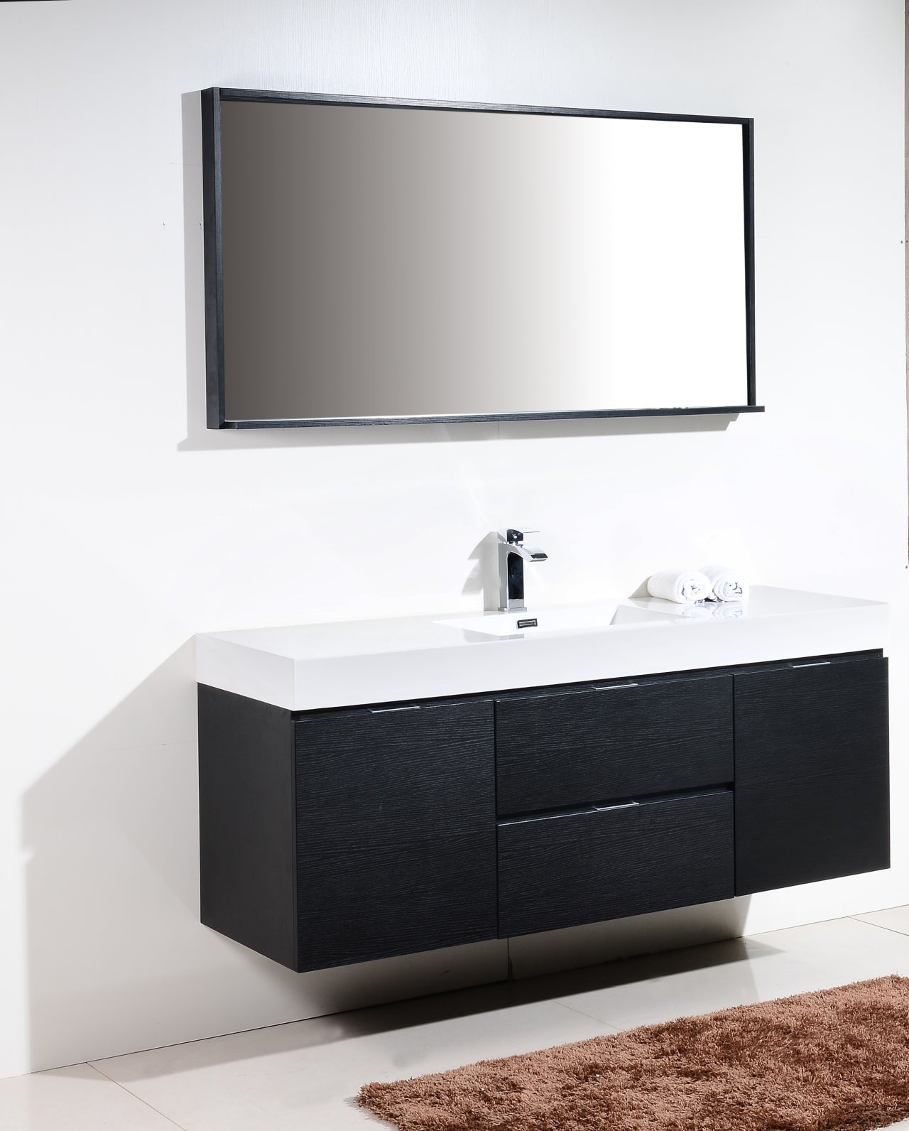 Bliss 60" Black Wall Mount  Single Sink Modern Bathroom Vanity