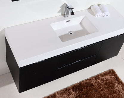 Bliss 60" Black Wall Mount  Single Sink Modern Bathroom Vanity