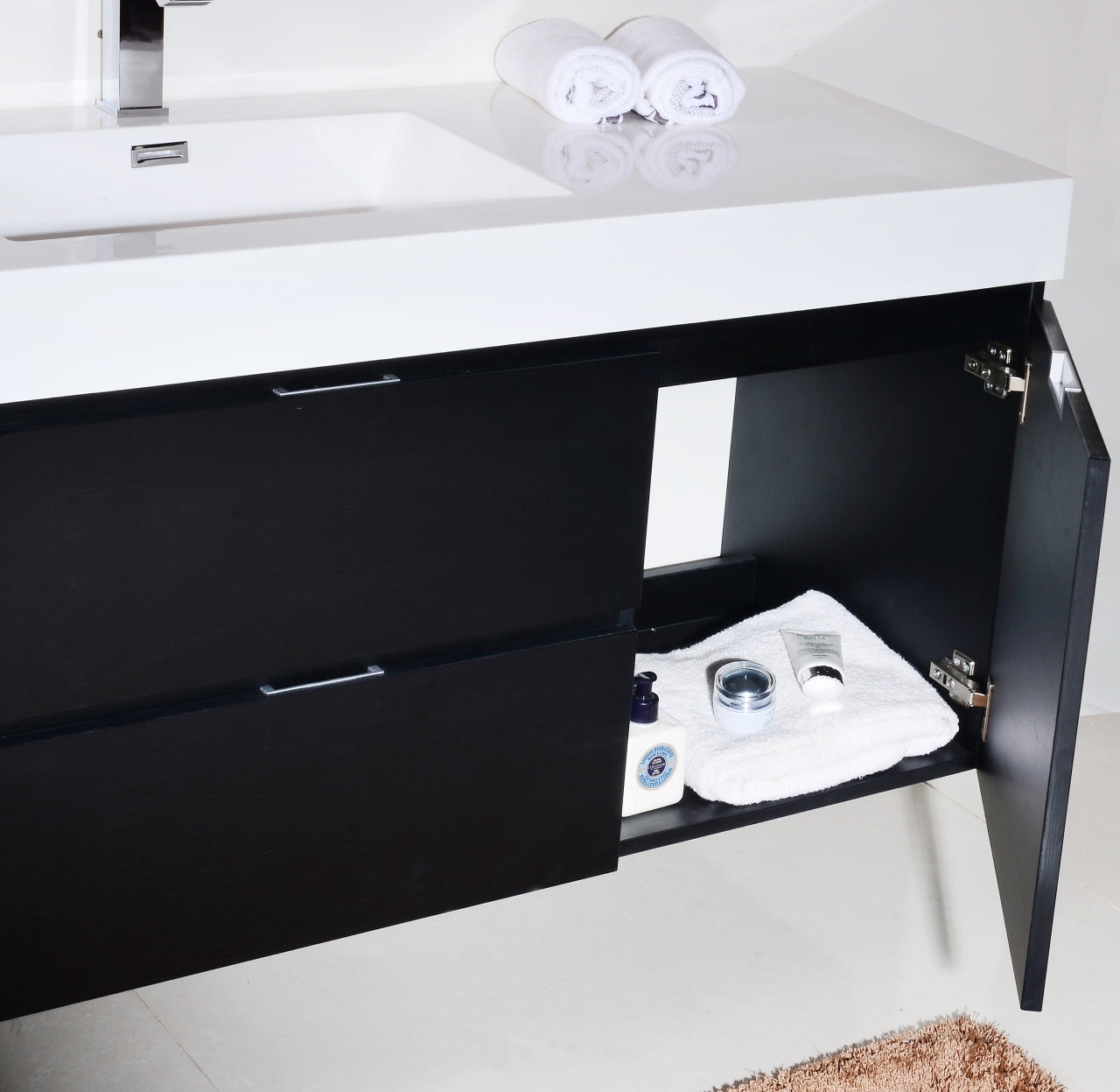 Bliss 60" Black Wall Mount  Single Sink Modern Bathroom Vanity