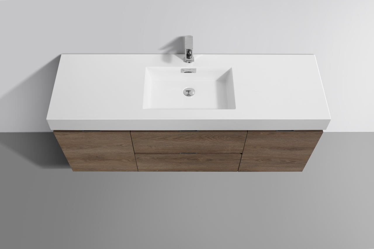 Bliss 60" Butternut Wood Wall Mount Single Sink Modern Bathroom Vanity