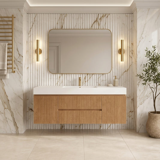 Bliss 60" Fluted Oakwood Single Sink Wall Mount Vanity -  ETA Mid of Oct