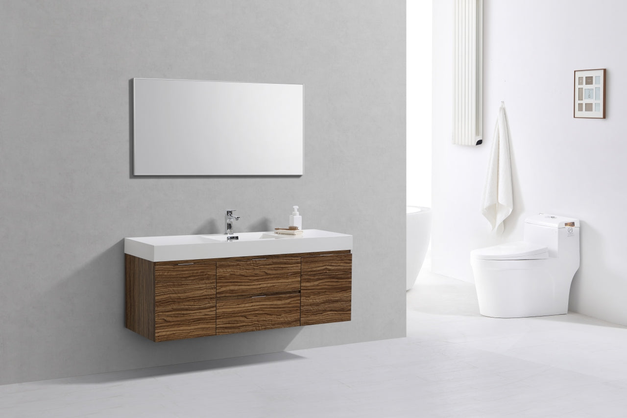 Bliss 60" High Glossy Chestnut Wood Wall Mount  Single Sink Modern Bathroom Vanity