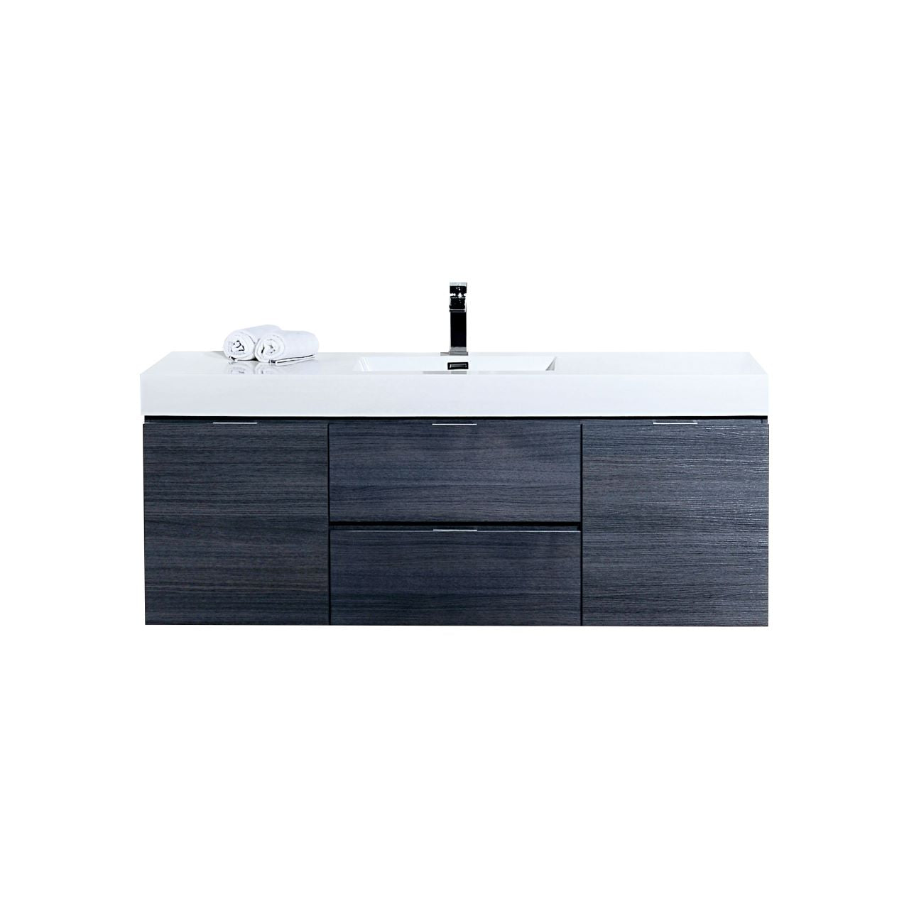 Bliss 60" Gray Oak Wall Mount  Single Sink Modern Bathroom Vanity