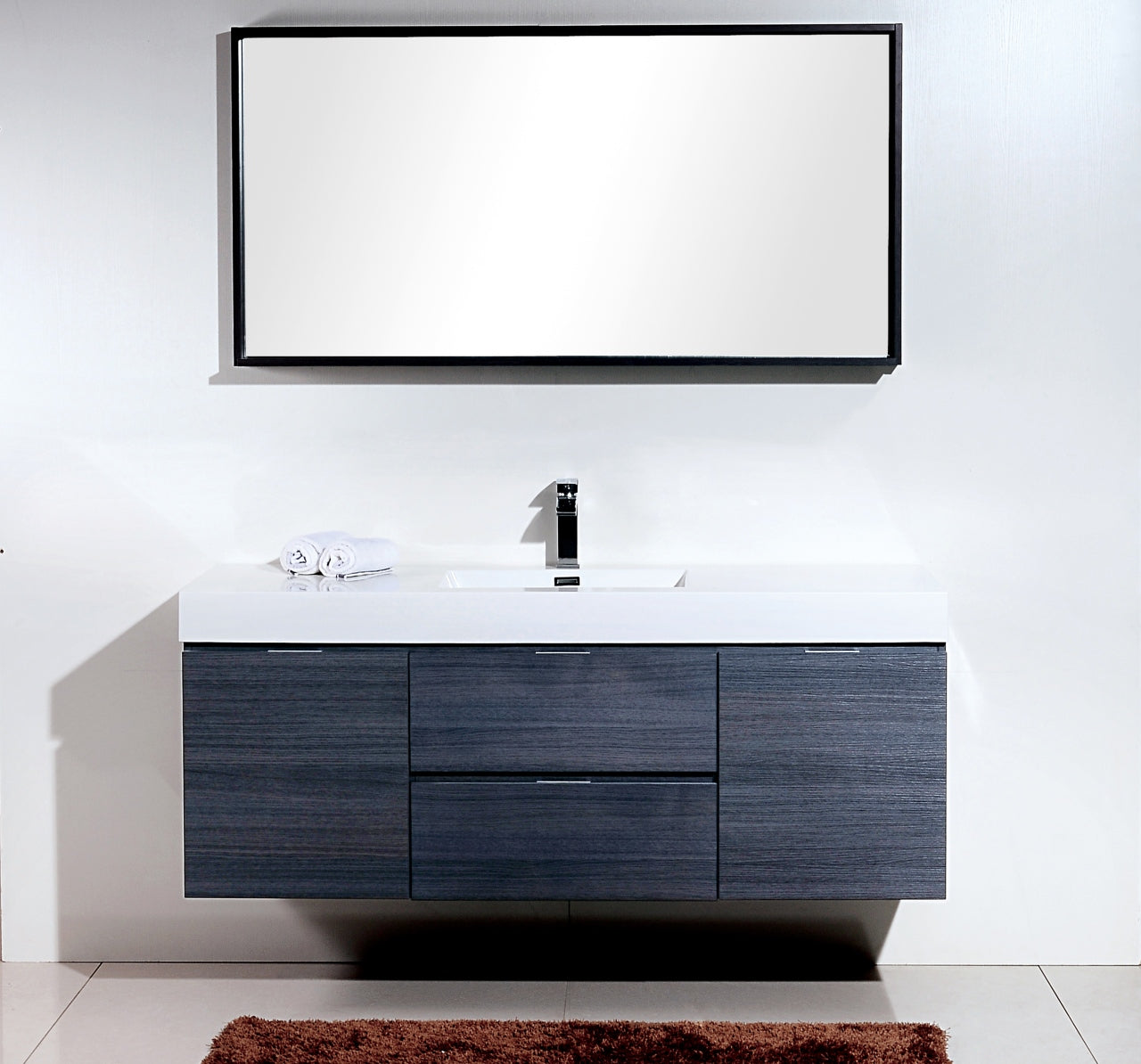 Bliss 60" Gray Oak Wall Mount  Single Sink Modern Bathroom Vanity