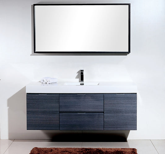 Bliss 60" Gray Oak Wall Mount  Single Sink Modern Bathroom Vanity