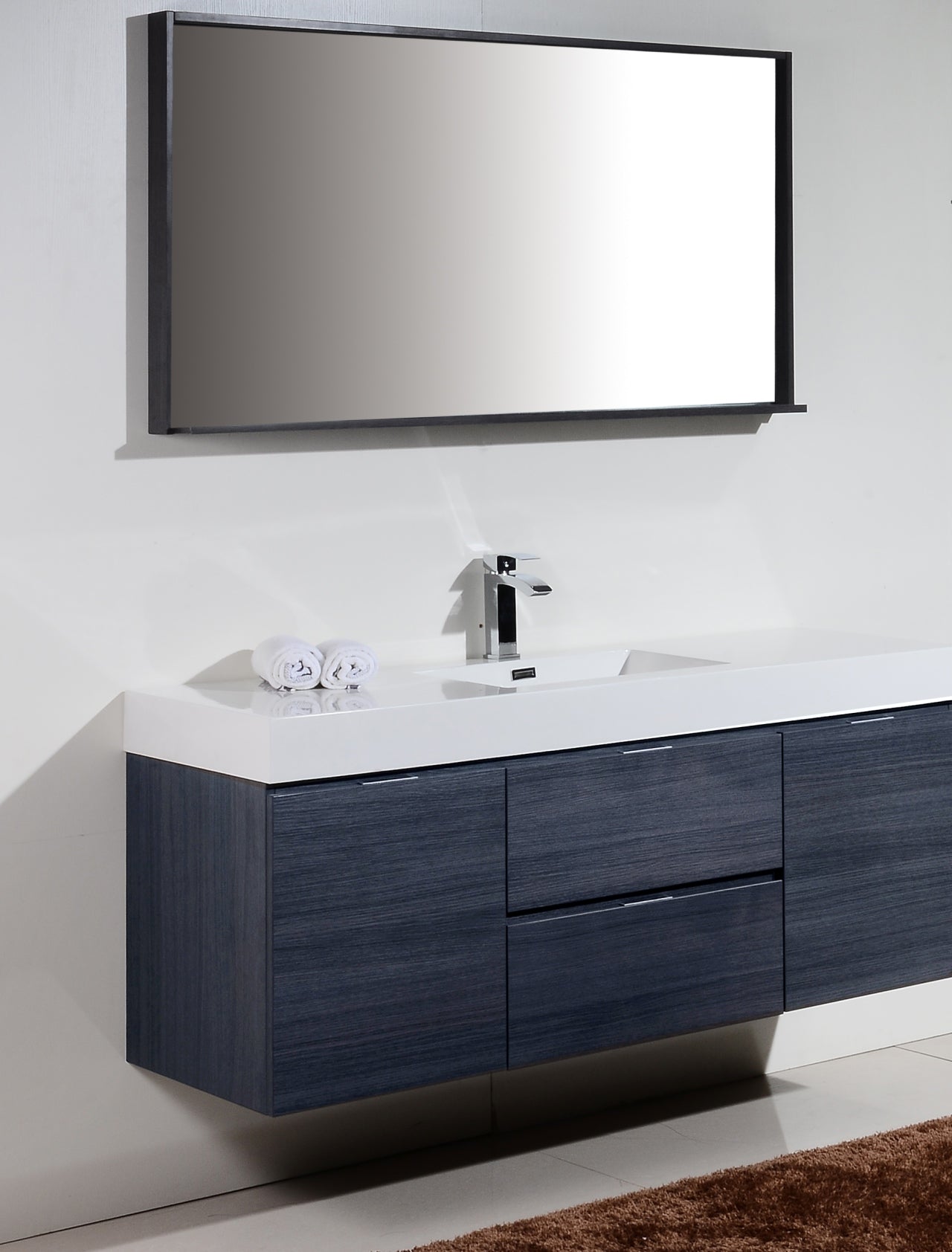 Bliss 60" Gray Oak Wall Mount  Single Sink Modern Bathroom Vanity