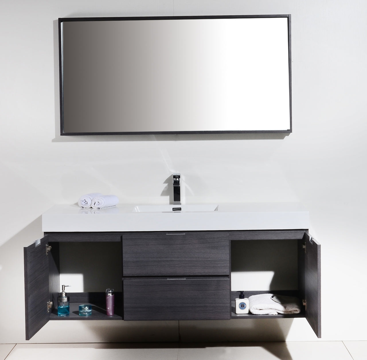 Bliss 60" Gray Oak Wall Mount  Single Sink Modern Bathroom Vanity