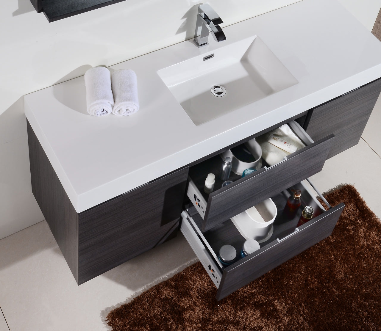 Bliss 60" Gray Oak Wall Mount  Single Sink Modern Bathroom Vanity