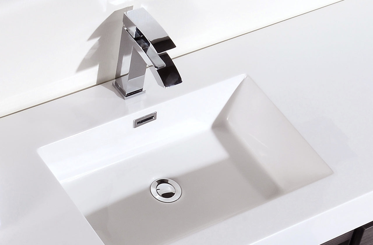 Bliss 60" Gray Oak Wall Mount  Single Sink Modern Bathroom Vanity