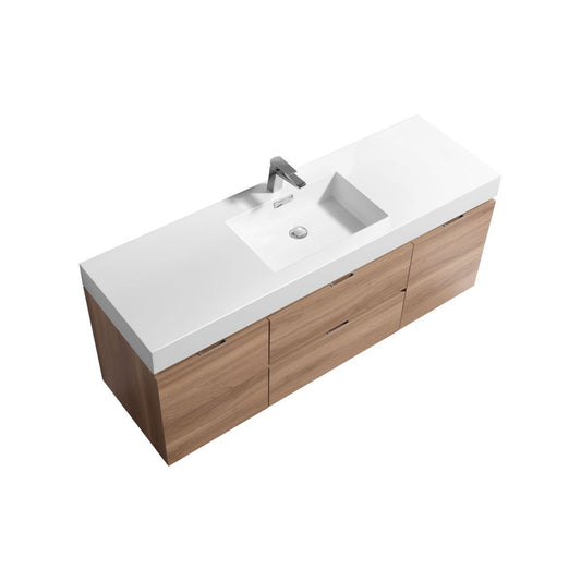 Bliss 60" Honey Oak Wall Mount  Single Sink Modern Bathroom Vanity