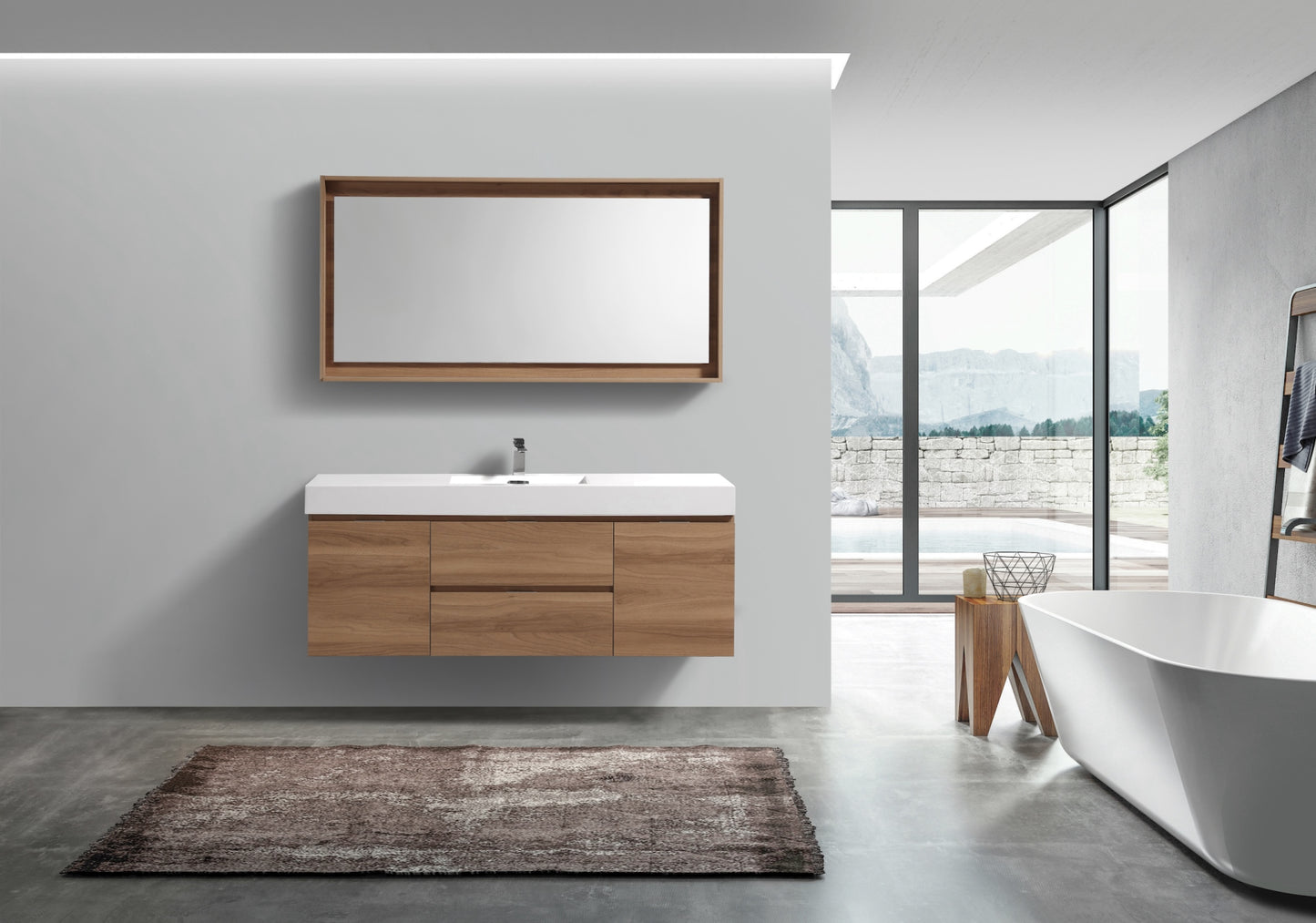 Bliss 60" Honey Oak Wall Mount  Single Sink Modern Bathroom Vanity