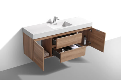 Bliss 60" Honey Oak Wall Mount  Single Sink Modern Bathroom Vanity