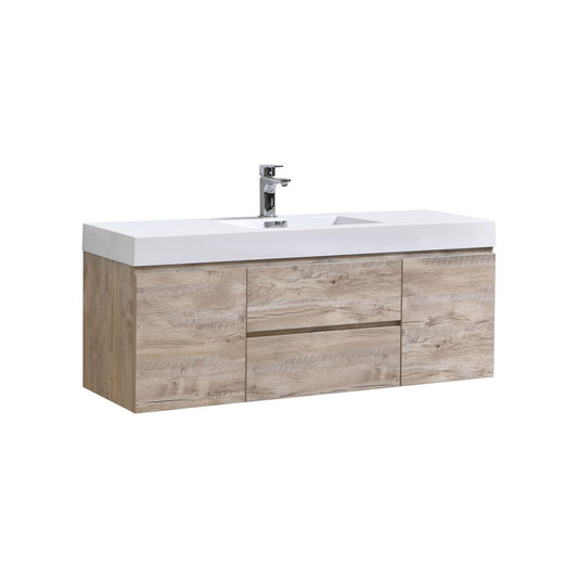 Bliss 60" Nature Wood Wall Mount  Single Sink Modern Bathroom Vanity