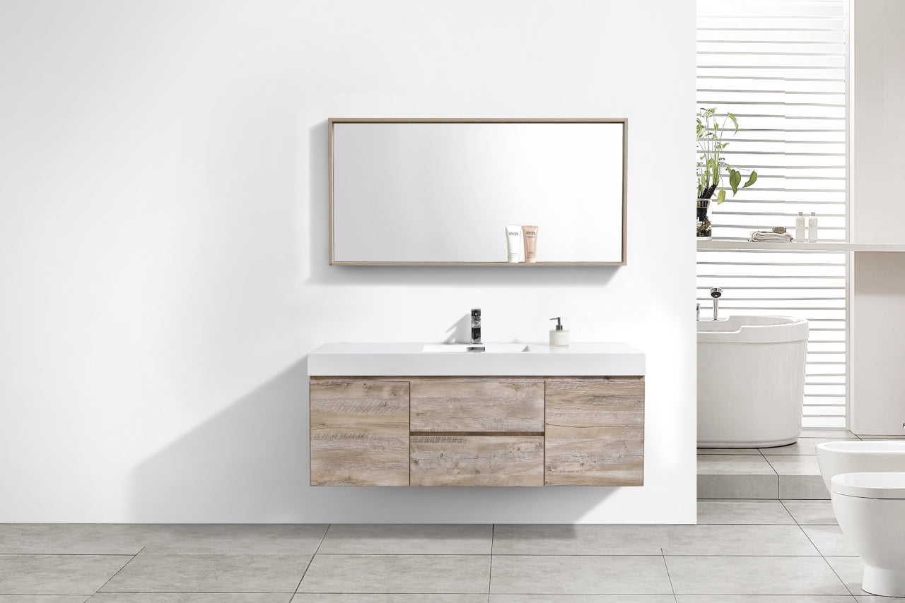 Bliss 60" Nature Wood Wall Mount  Single Sink Modern Bathroom Vanity