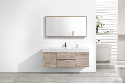 Bliss 60" Nature Wood Wall Mount  Single Sink Modern Bathroom Vanity