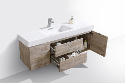 Bliss 60" Nature Wood Wall Mount  Single Sink Modern Bathroom Vanity