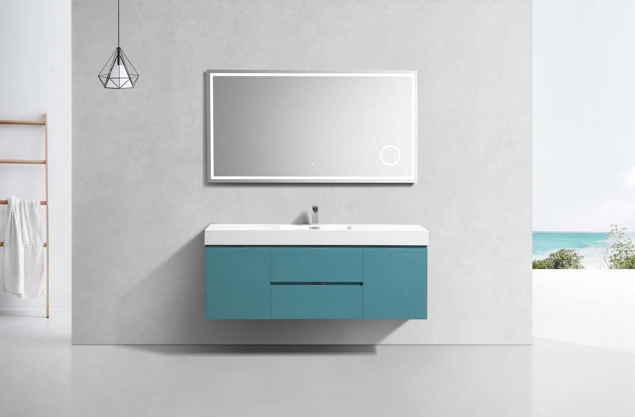 Bliss 60" Teal Green Wall Mount  Single Sink Modern Bathroom Vanity