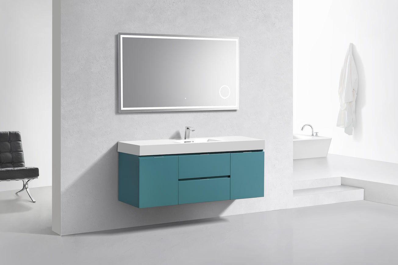 Bliss 60" Teal Green Wall Mount  Single Sink Modern Bathroom Vanity