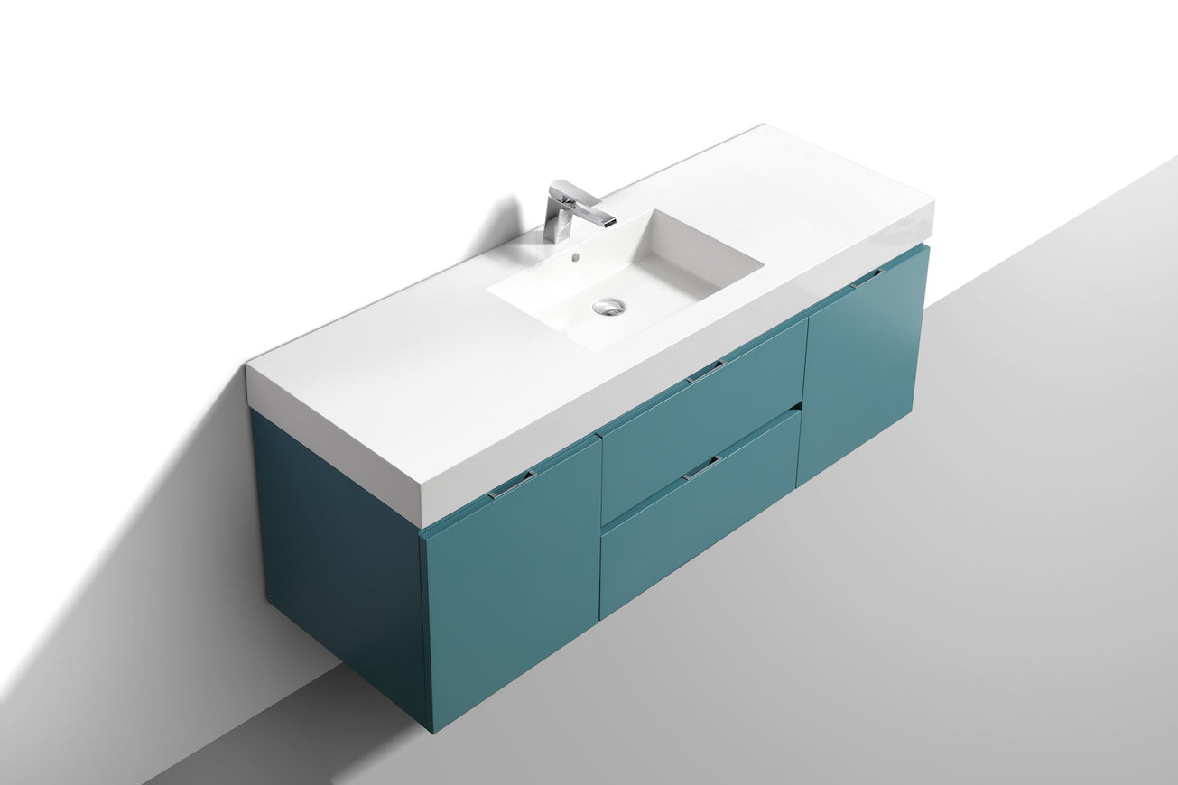 Bliss 60" Teal Green Wall Mount  Single Sink Modern Bathroom Vanity