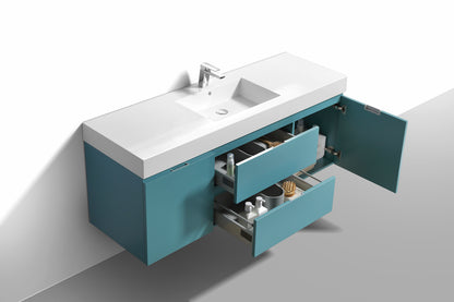 Bliss 60" Teal Green Wall Mount  Single Sink Modern Bathroom Vanity