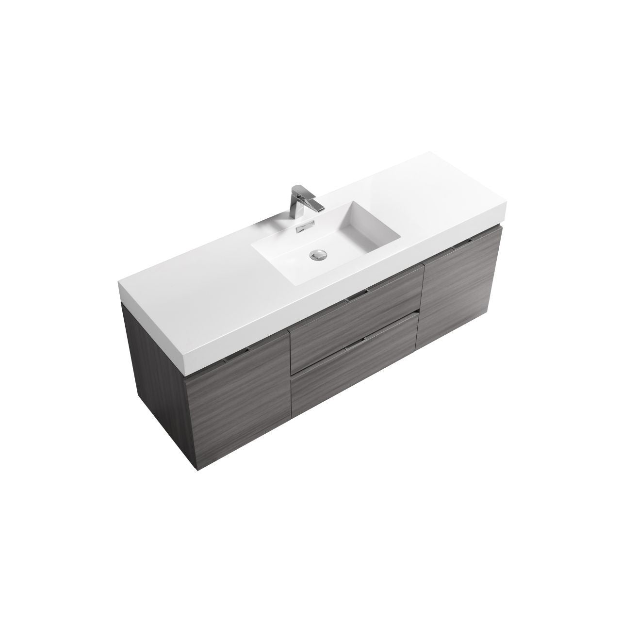 Bliss 60" Vulcan Ash Grey Wall Mount  Single Sink Modern Bathroom Vanity