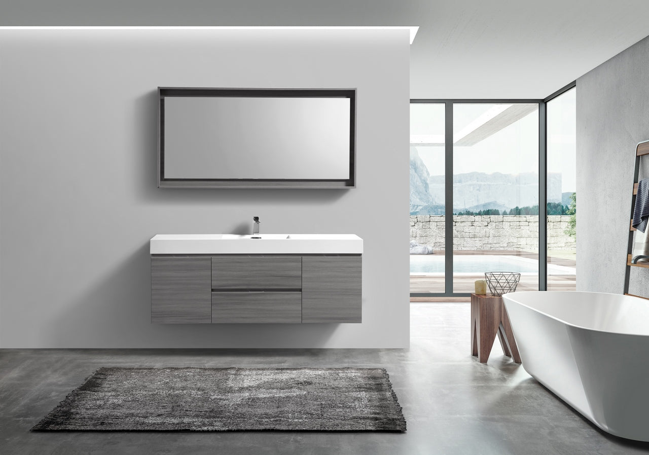 Bliss 60" Vulcan Ash Grey Wall Mount  Single Sink Modern Bathroom Vanity