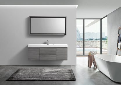 Bliss 60" Vulcan Ash Grey Wall Mount  Single Sink Modern Bathroom Vanity