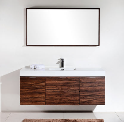 Bliss 60" Walnut Wall Mount  Single Sink Modern Bathroom Vanity