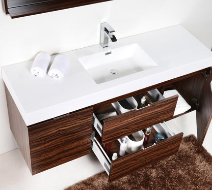 Bliss 60" Walnut Wall Mount  Single Sink Modern Bathroom Vanity