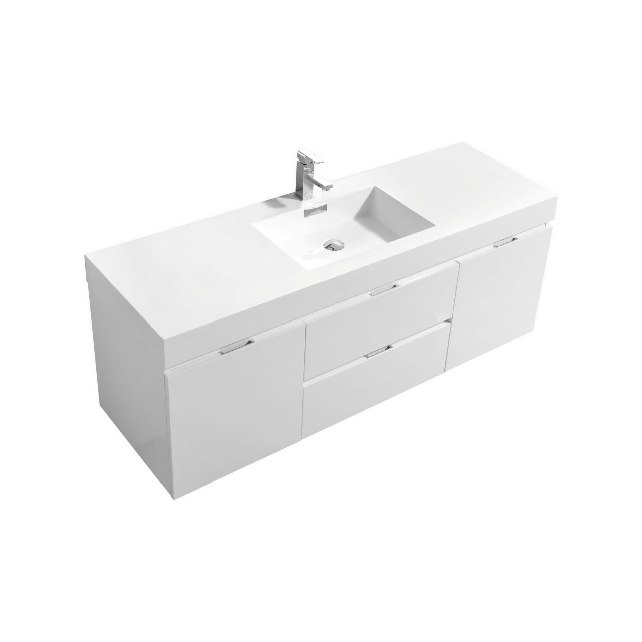 Bliss 60" Gloss White Wall Mount  Single Sink Modern Bathroom Vanity