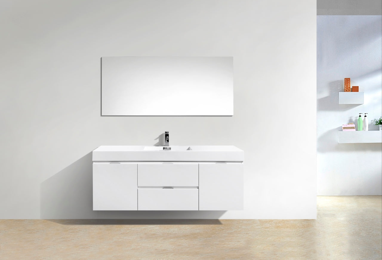 Bliss 60" Gloss White Wall Mount  Single Sink Modern Bathroom Vanity