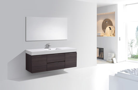 Bliss 60" High Gloss Gray Oak Wall Mount  Single Sink Modern Bathroom Vanity Included Matching Mirror Or Side Cabinet