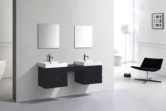 Bliss 68" Black Wood Wall Mount Double Sink Modern Bathroom Vanity