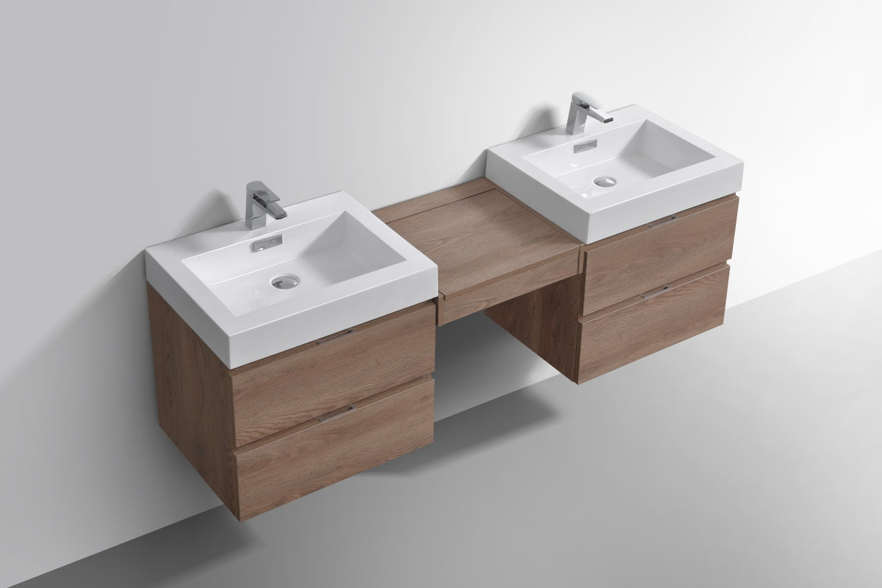 Bliss 68" Butternut Wood Wall Mount Double Sink Modern Bathroom Vanity