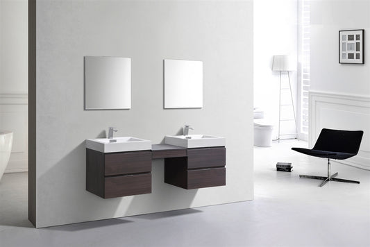 Bliss 68" Gray Oak Wood Wall Mount Double Sink Modern Bathroom Vanity