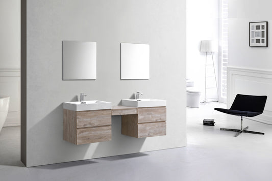 Bliss 68" Nature Wood Wall Mount Double Sink Modern Bathroom Vanity