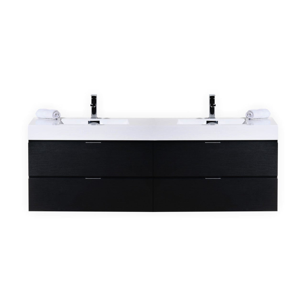 Bliss 72" Black Wood Wall Mount Double Sink Modern Bathroom Vanity