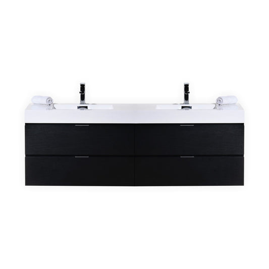 Bliss 72" Black Wood Wall Mount Double Sink Modern Bathroom Vanity