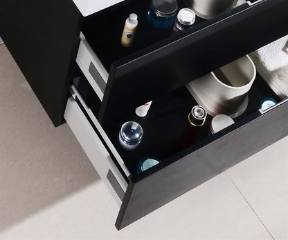 Bliss 72" Black Wood Wall Mount Double Sink Modern Bathroom Vanity