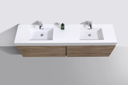 Bliss 72" Butternut Wood Wall Mount Double Sink Modern Bathroom Vanity